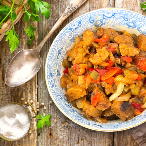 Easy Vegan Sausage, Peppers, and Onions • Vegan ShowOff