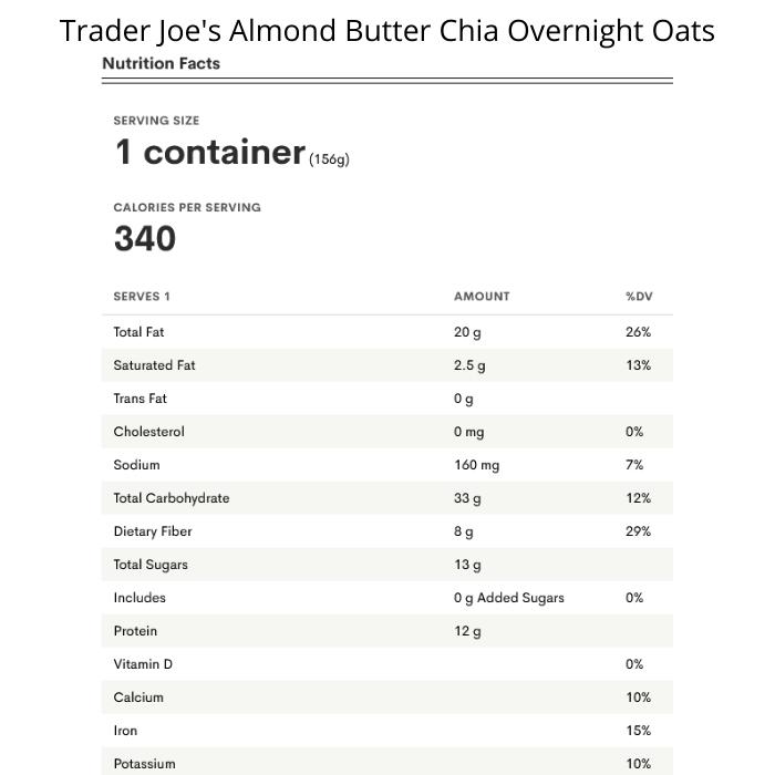 Trader Joe's Almond Butter Chia Overnight Oats Nutrition Facts
