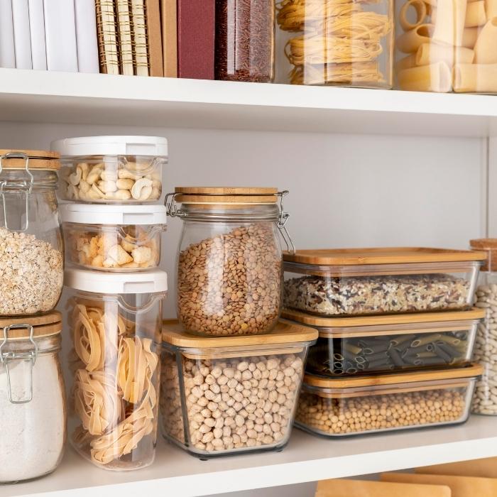 Glass food storage containers with bamboo lids