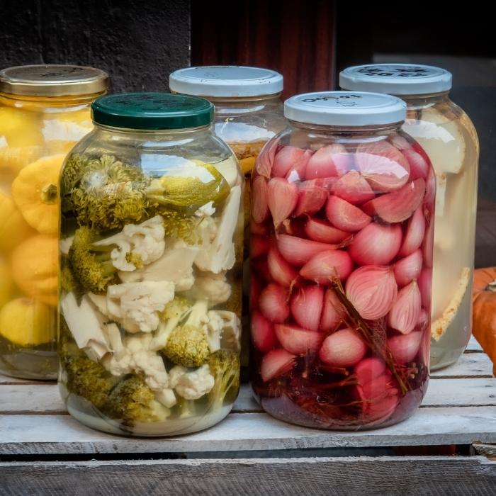 Fermented vegetables in big jars.