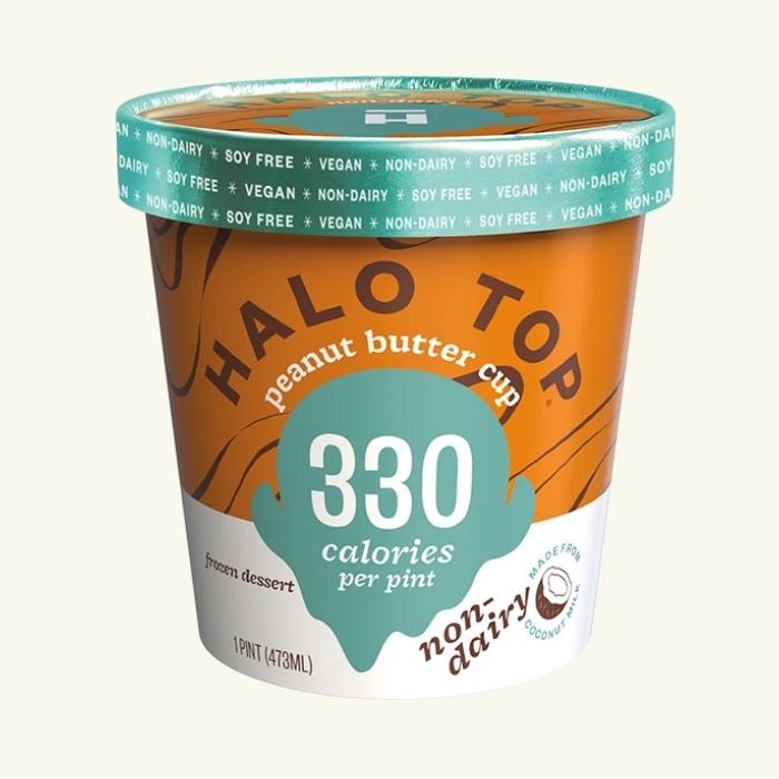 A pint of Halo Top Peanut Butter Cup Non-Dairy Frozen Dessert
