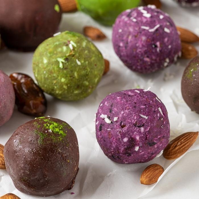 A variety of homemade vegan bliss balls.