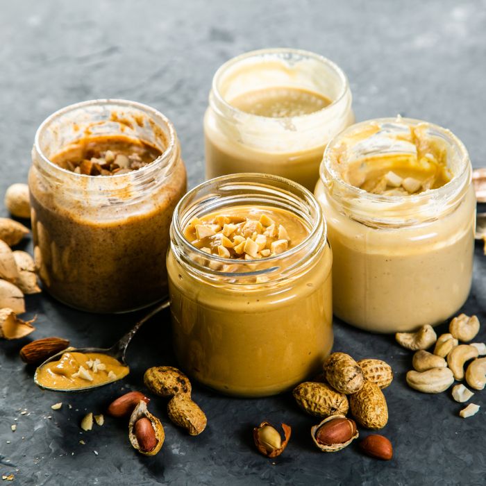 A selection of homemade nut butters.
