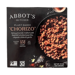 Abbot’s Butcher Plant Based Vegan Chorizo front of packaging.
